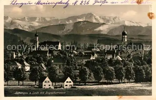 AK / Ansichtskarte Schongau Ortsansicht mit Kirche Zugspitzmassiv Kat. Schongau