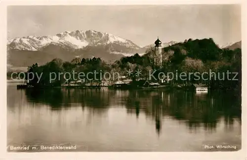 AK / Ansichtskarte Bernried Starnberger See Ansicht vom See aus mit Benediktenwand Bayerische Voralpen Kat. Bernried