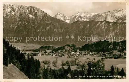 AK / Ansichtskarte Oberaudorf Gesamtansicht mit Zahmer und Wilder Kaiser Kaisergebirge Kat. Oberaudorf