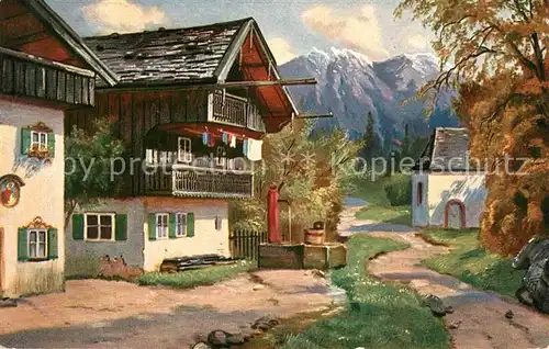 AK / Ansichtskarte Oberbayern Oberbayerisches Bauernhaus Alpen Kuenstlerkarte