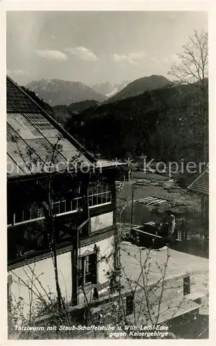 AK / Ansichtskarte Oberaudorf Hotel Tatzlwurm mit Steub Scheffelstube Wilhelm Leibl Ecke gegen Kaisergebirge Kat. Oberaudorf
