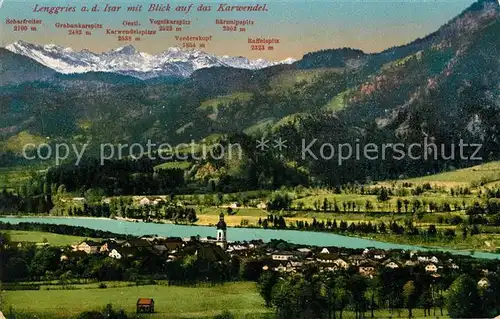 AK / Ansichtskarte Lenggries Gesamtansicht mit Alpenpanorama Karwendelgebirge Kat. Lenggries