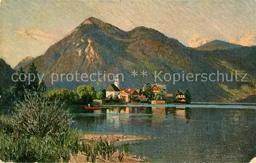 AK / Ansichtskarte Urfeld Walchensee Uferpartie am See Alpenblick Kuenstlerkarte Kat. Kochel a.See