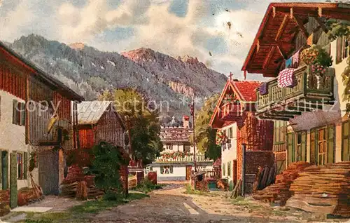 AK / Ansichtskarte Oberammergau Untere Dorfstrasse Kuenstlerkarte von V. Marschall Kat. Oberammergau