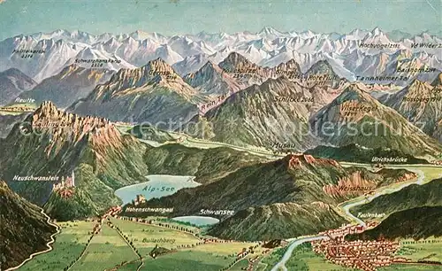 AK / Ansichtskarte Hohenschwangau und Umgebung Alpsee Alpenkette aus der Vogelperspektive Kat. Schwangau