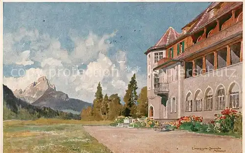 AK / Ansichtskarte Elmau Schloss mit Waxenstein Kuenstlerkarte Kat. Kruen