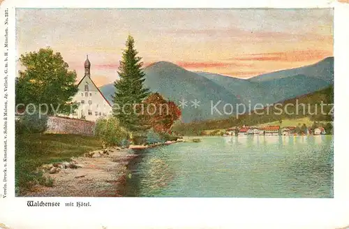 AK / Ansichtskarte Walchensee mit Hotel Kuenstlerkarte Kat. Kochel a.See