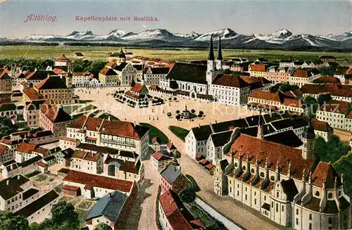 AK / Ansichtskarte Altoetting Kapellenplatz mit Basilika Alpenkette Kat. Altoetting