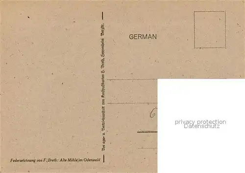 AK / Ansichtskarte Odenwald Alte Muehle Federzeichnung F. Breth Kuenstlerkarte