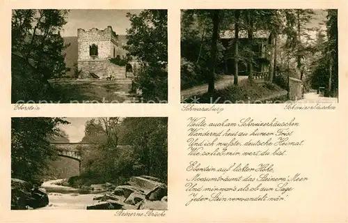 AK / Ansichtskarte Schwarzburg Thueringer Wald Eberstein Schweizerhaeuschen Steinerne Bruecke Gedicht Kupfertiefdruck Kat. Schwarzburg