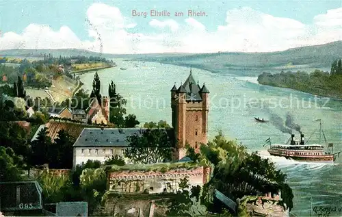 AK / Ansichtskarte Eltville Rhein Burg Rhein Dampfer Kuenstlerkarte Kat. Eltville am Rhein