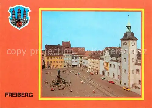 AK / Ansichtskarte Freiberg Sachsen Obermarkt mit Rathaus und Brunnendenkmal Kat. Freiberg