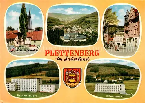 AK / Ansichtskarte Plettenberg Krankenhaus Schwesternhaus Kirchturm Stadtansicht Kat. Plettenberg