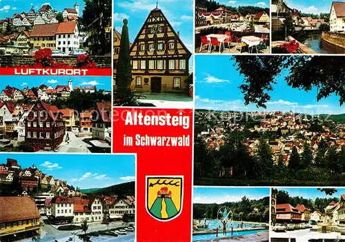 AK / Ansichtskarte Altensteig Schwarzwald Panorama Fachwerk Schwimmbad