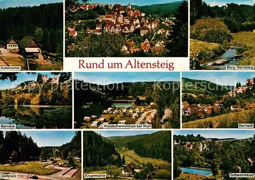 AK / Ansichtskarte Altensteig Schwarzwald Burg Hornberg Berneck Golfplatz Schwimmbad