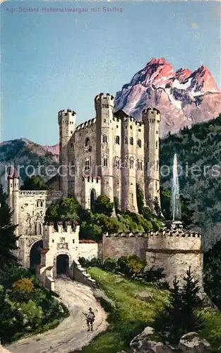AK / Ansichtskarte Schloss Hohenschwangau mit Saeuling Kuenstlerkarte  Kat. Schwangau