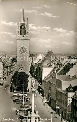 AK / Ansichtskarte Straubing Theresienplatz mit Stadtturm Kat. Straubing