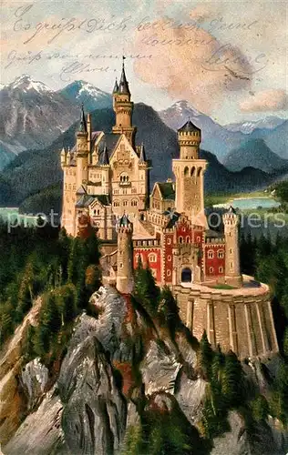 AK / Ansichtskarte Schloss Neuschwanstein Kuenstlerkarte Kat. Fuessen