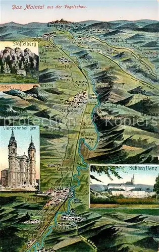 AK / Ansichtskarte Vierzehnheiligen Schloss Banz Staffelberg Maintal Panoramakarte Kat. Bad Staffelstein