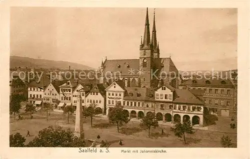 AK / Ansichtskarte Saalfeld Saale Markt mit Johanniskirche Denkmal Kat. Saalfeld