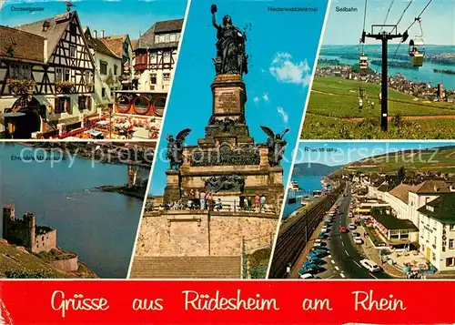 AK / Ansichtskarte Ruedesheim Rhein Niederwalddenkmal Rheinstrasse Maeuseturm Seilbahn Kat. Ruedesheim am Rhein