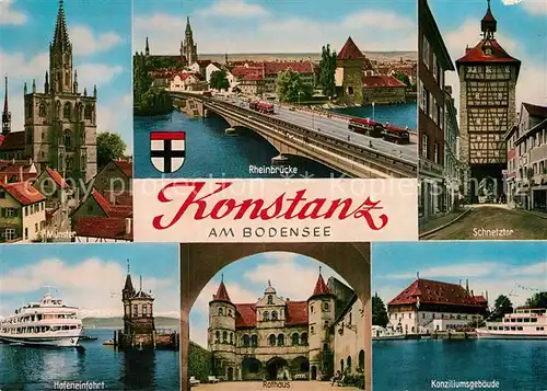 AK / Ansichtskarte Konstanz Bodensee Rheinbruecke Schnetztor Muenster Konziliumsgebaeude Rathaus Kat. Konstanz