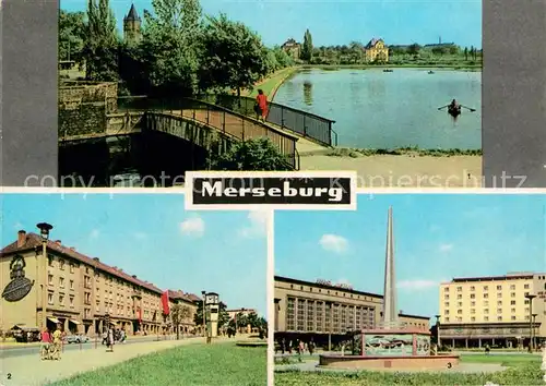 AK / Ansichtskarte Merseburg Saale Gotthardteich Thaelmann Strasse Bahnhof mit Hochhaus Kat. Merseburg