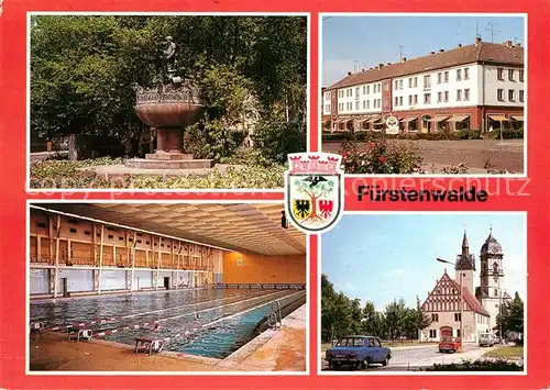 AK / Ansichtskarte Fuerstenwalde Spree Grassnick Brunnen Muehlenstrasse Schwimmhalle Rathaus mit Dom Kat. Fuerstenwalde