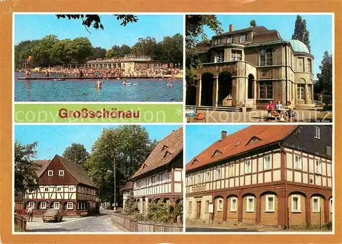 AK / Ansichtskarte Grossschoenau Sachsen Waldstrandbad FDGB Erholungsheim Julius Werdelmann Theodor Haebler Strasse Gasthaus Zum Goldnen Hirsch Kat. Grossschoenau Sachsen