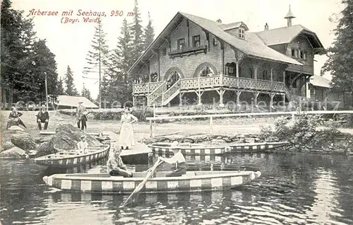 AK / Ansichtskarte Arbersee mit Seehaus Boote Kat. Bayerisch Eisenstein