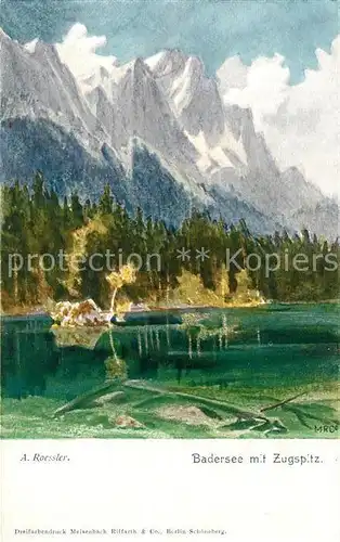 AK / Ansichtskarte Zugspitze mit Badersee Kuenstlerkarte A. Roessler Kat. Garmisch Partenkirchen