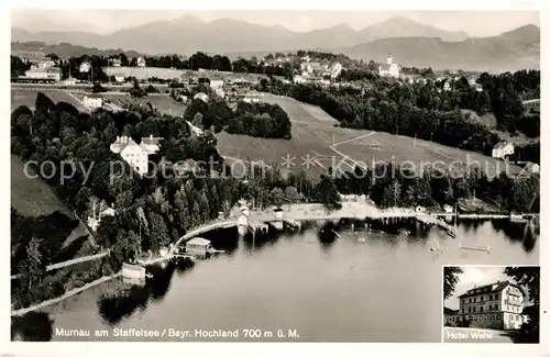 AK / Ansichtskarte Murnau Staffelsee Fliegeraufnahme Hotel Wehe am Staffelsee