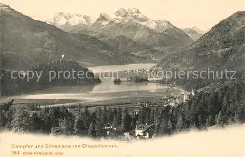 AK / Ansichtskarte Campfer St Moritz GR und Silvaplana von Chasselas aus Silvaplanersee Alpenpanorama Kat. St Moritz
