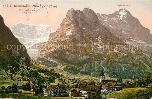 AK / Ansichtskarte Grindelwald Ortsansicht mit Kirche Viescherhoerner Eiger Berner Alpen Kat. Grindelwald