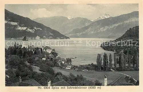 AK / Ansichtskarte Spiez BE Panorama Thunersee Schreckhoerner Berner Alpen Kat. Spiez