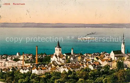 AK / Ansichtskarte Rorschach Bodensee Ortsansicht mit Kirchen Seeblick Dampfer Kat. Rorschach