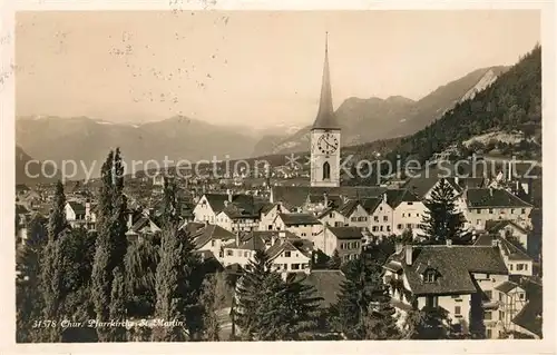 AK / Ansichtskarte Chur GR Stadtbild mit Pfarrkirche St Martin Alpen Kat. Chur