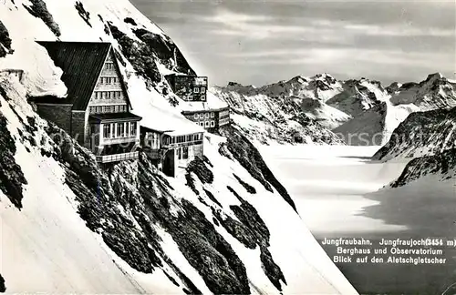 AK / Ansichtskarte Jungfraubahn Jungfraujoch Berghaus Observatorium Aletschgletscher Berner Alpen Kat. Jungfrau