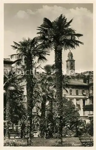 AK / Ansichtskarte Lugano Lago di Lugano Palmen Kirchturm