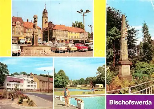 AK / Ansichtskarte Bischofswerda Altmarkt Kreiskulturhaus Freibad Postsaeule Kat. Bischofswerda