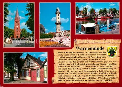 AK / Ansichtskarte Warnemuende Ostseebad Ev Kirche Leuchtturm Alter Strom Theodor Koerner Strasse Kat. Rostock