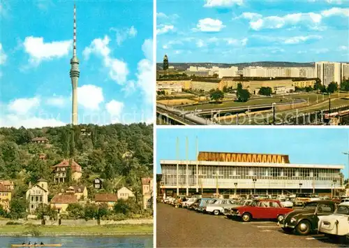 AK / Ansichtskarte Dresden Fernsehturm Wachwitz Stadtblick ueber Hochstrasse Kulturpalast Kat. Dresden Elbe