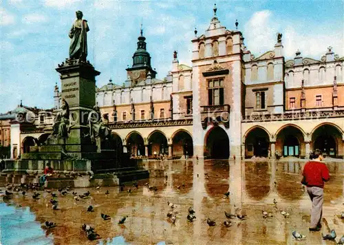 AK / Ansichtskarte Krakow Krakau Pomnik Adama Mickiewieza proj Teodora Rygiera i Sukiennice