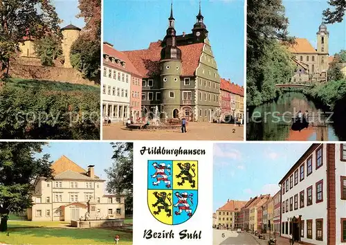 AK / Ansichtskarte Hildburghausen An der Stadtmauer Rathaus Am Friedenspark Stadttheater Marx Engels Platz Kat. Hildburghausen