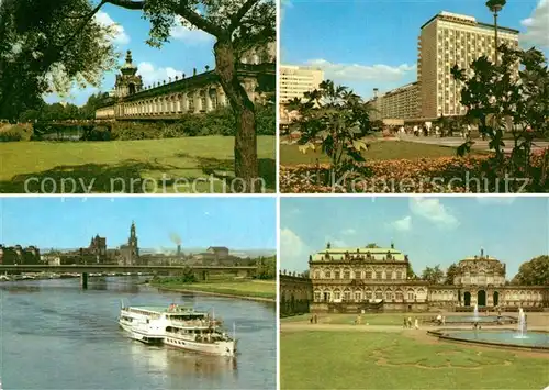 AK / Ansichtskarte Dresden Zwinger mit Kronentor Prager Strasse mit Interhotel Newa Elbe Fahrgastschiff Zwingerhof Kat. Dresden Elbe