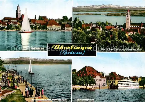 AK / Ansichtskarte ueberlingen Bodensee Seeblick Insel Mainau mit Schweizer Alpen Kurpromenade Schiffsanlegestelle Kat. ueberlingen