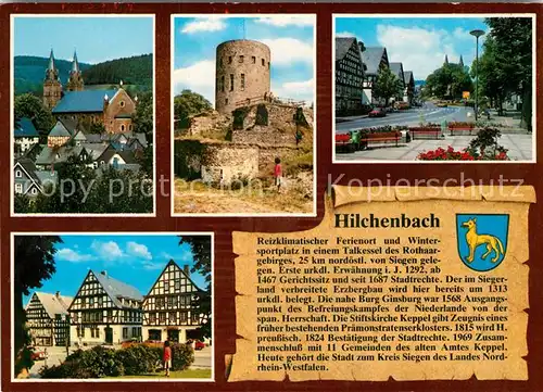 AK / Ansichtskarte Hilchenbach Siegerland Kirche Burg Ginsburg Strassenpartie Fachwerkhaeuser Kat. Hilchenbach