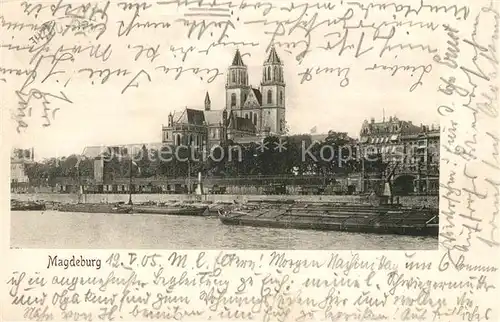 AK / Ansichtskarte Magdeburg Partie am Fluss mit Dom Kat. Magdeburg