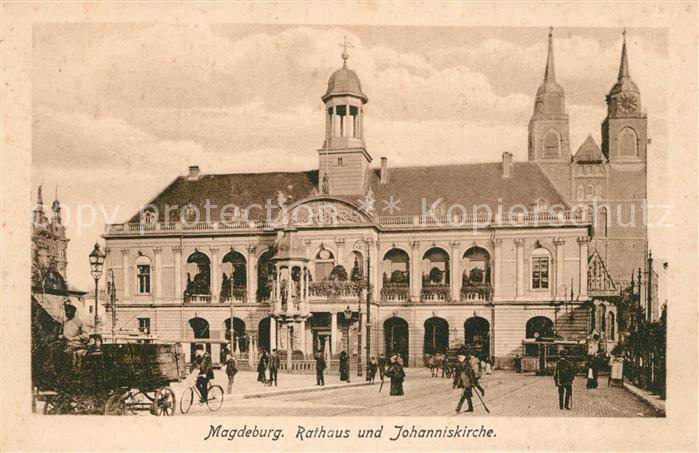 AK / Ansichtskarte Magdeburg Rathaus Johanniskirche Strassenbahn Kat