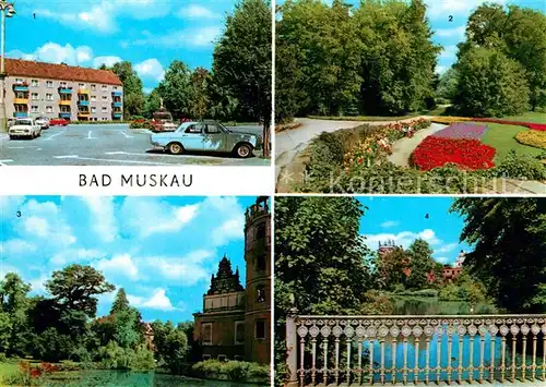 AK / Ansichtskarte Bad Muskau Oberlausitz Platz des Friedens Park Moorbad Schlossruine Kat. Bad Muskau